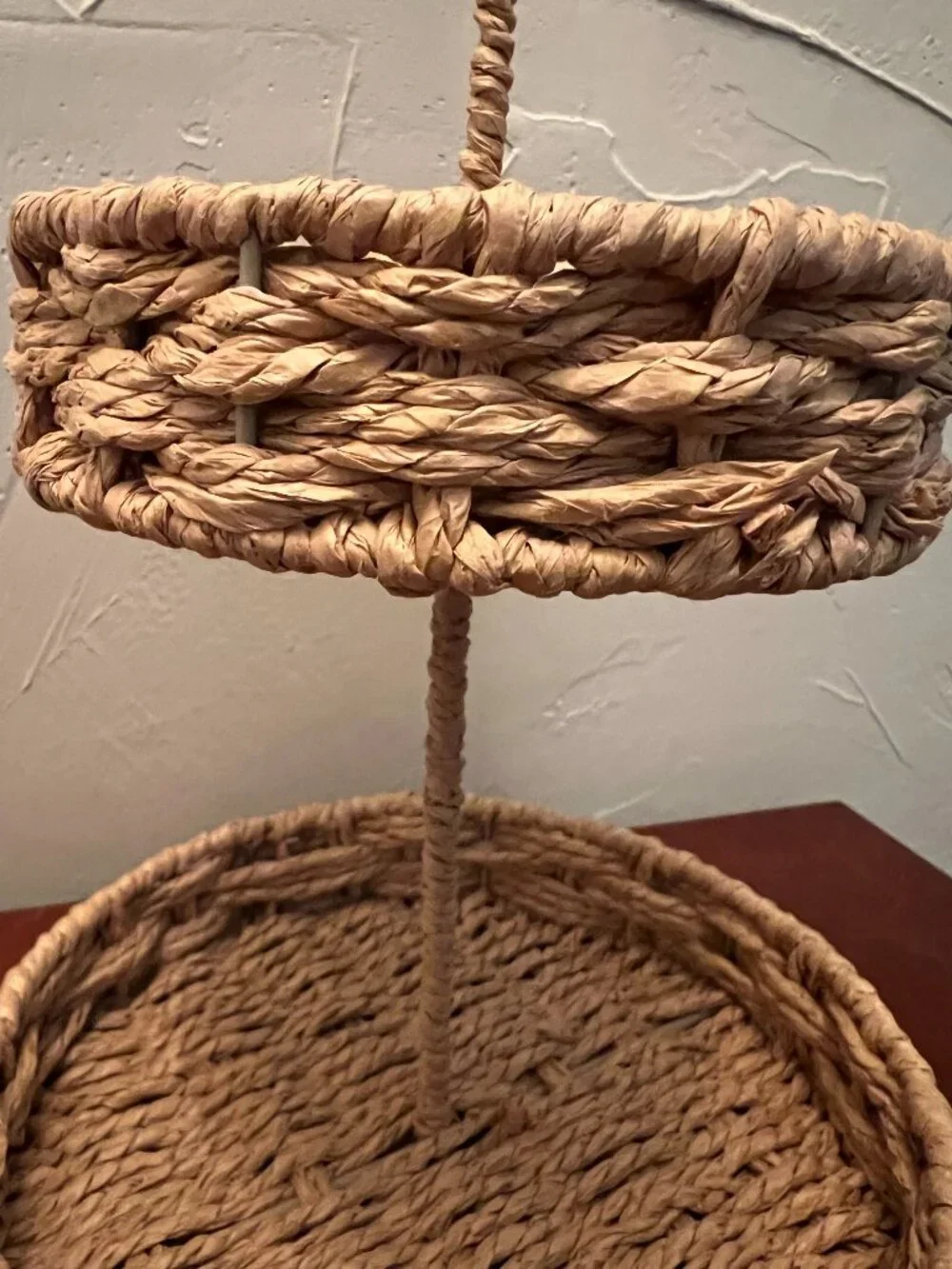 Rustic Woven Two-Tier Tray Stand Rattan Wicker Countertop Organizer